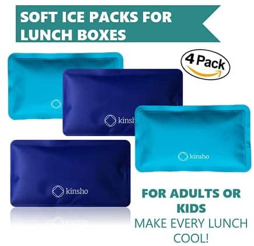 Ice Packs for Kids Lunch Box, Bag and , 4 Pack Set, Reusable and Refreezable Soft Slim Pouches for Travel, School, Work or Camping, Long Lasting Cold, Flexible | Blue, Turquoise…