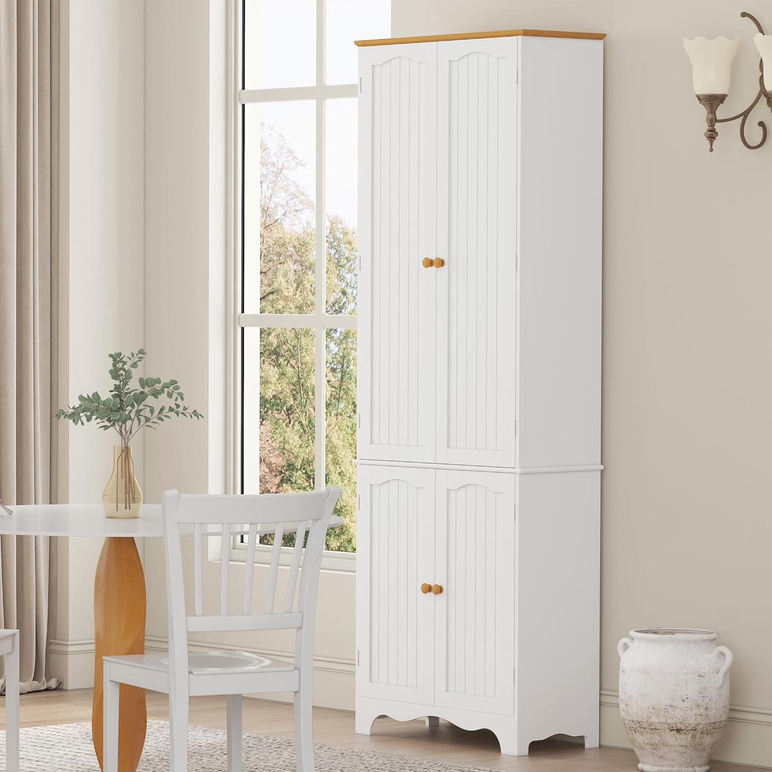 Function Home 72" Kitchen Pantry Cabinet, Freestanding Storage Cabinets, Tall Food Pantry with Doors and Adjustable Shelves, Utility Floor Cabinet for Kitchen Dining Room Living Room, White