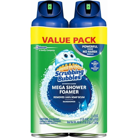Mega Bathroom and Shower Foamer Aerosol, Rainshower Scent, 20oz (Pack of 2)