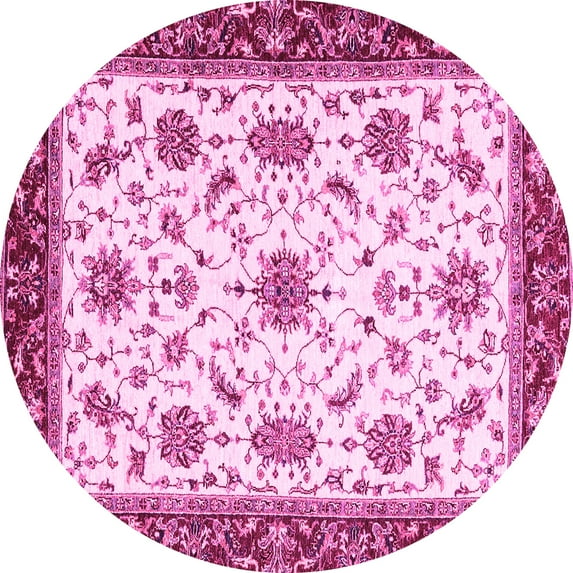 Ahgly Company Indoor Round Abstract Pink Modern Area Rugs, 7' Round