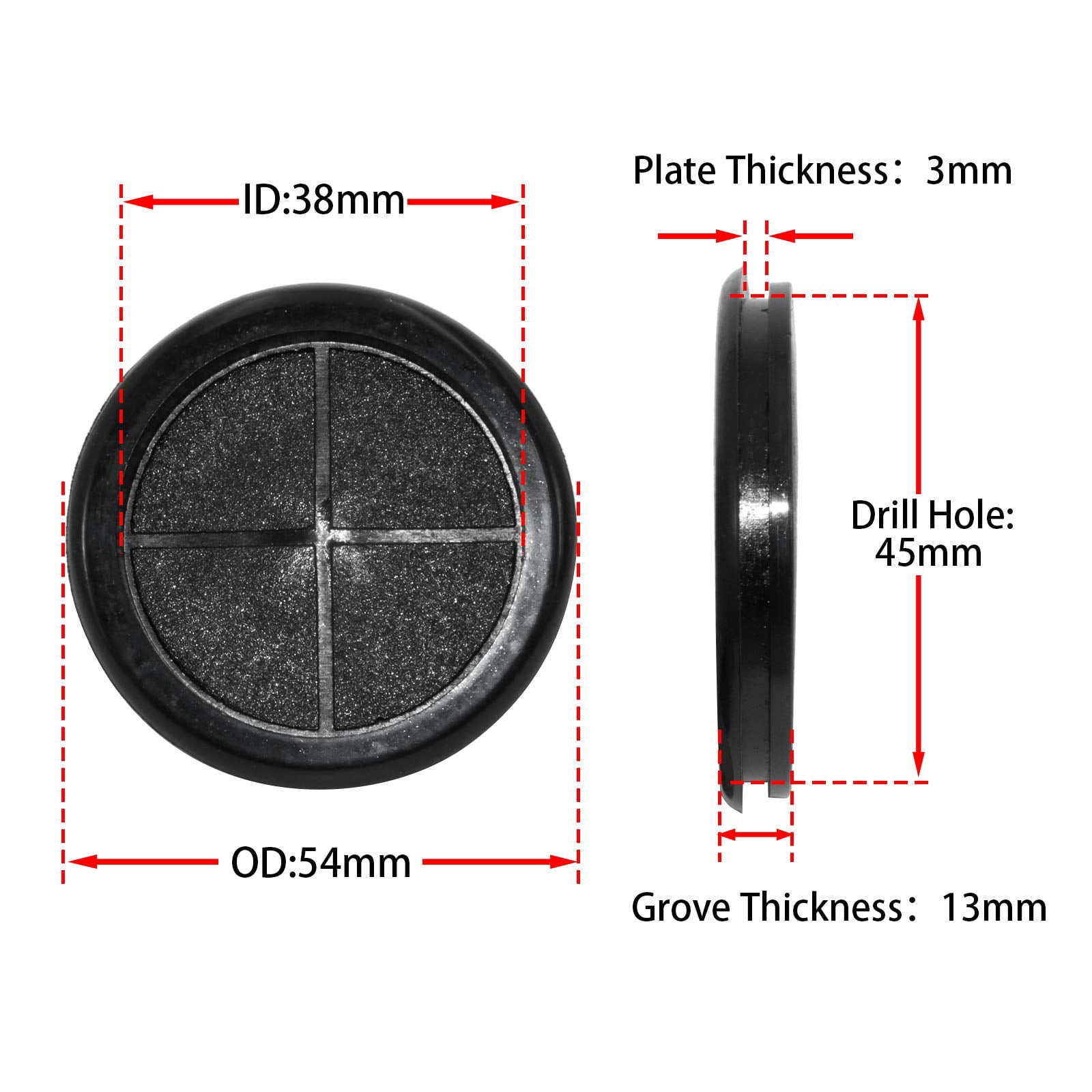 Flyshop 45 mm 1-3/4" Round Hole Grommet, 38 mm 1-1/2" ID, One-sided Synthetic Rubber Plug Wire Grommets Protector Automotive Firewall Cable Hole Plug, Black, 4PCS