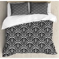 thumbnail image 1 of White Damask Duvet Cover Set King Size, Continuing Composition of Flourishing Curls Leafy Motifs in Monochrome, Decorative 3 Piece Bedding Set with 2 Pillow Shams, Charcoal Grey, by Ambesonne, 1 of 3