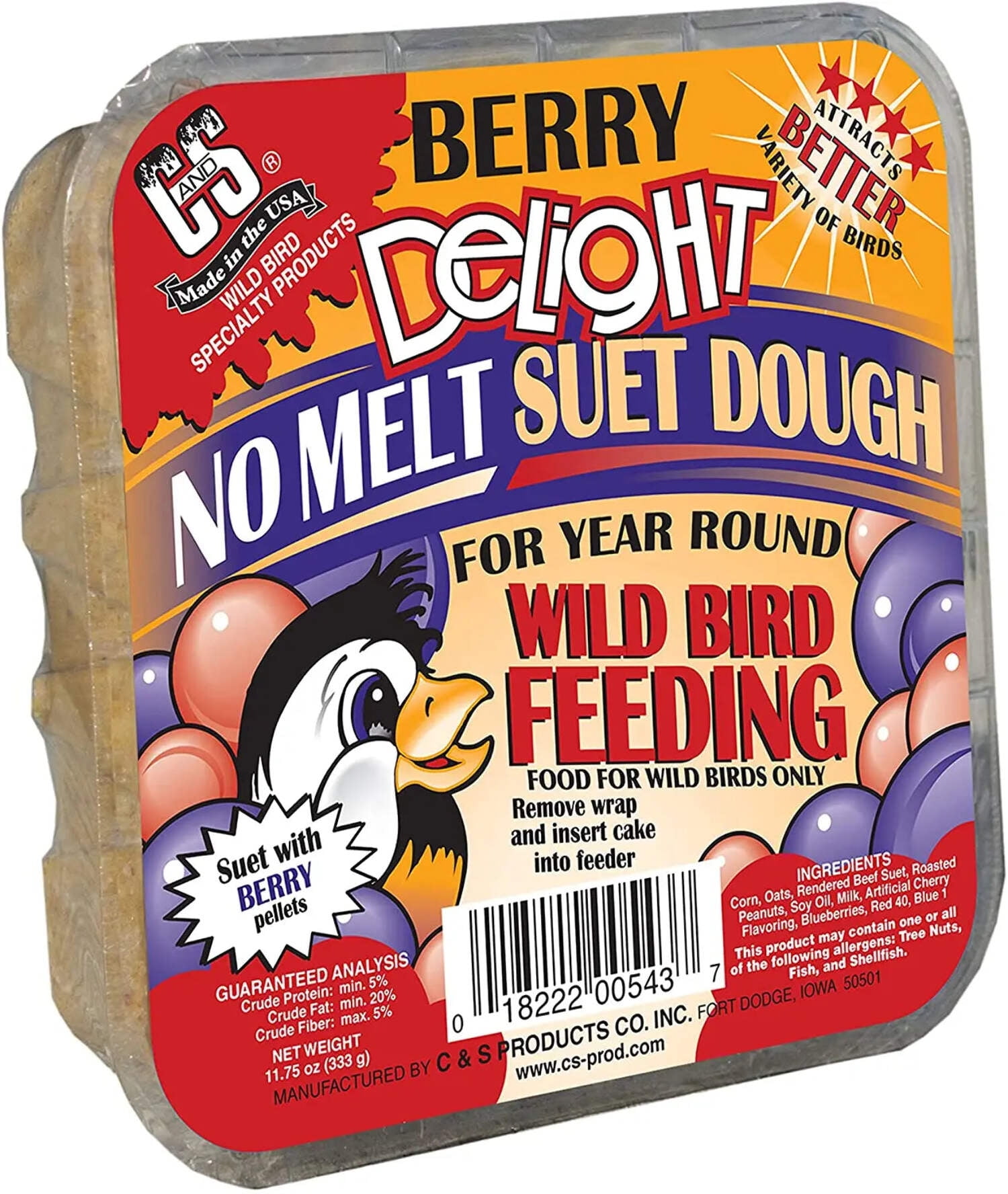 CS Berry Delight No Melt Suet Dough Bird Food 11.75 oz. Each 4-Pack
