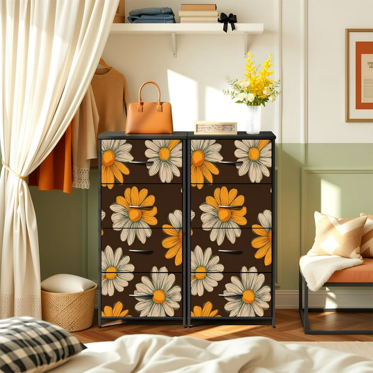 4 Drawer Vertical Storage Dresser Colorful Floral Retro 70s Style