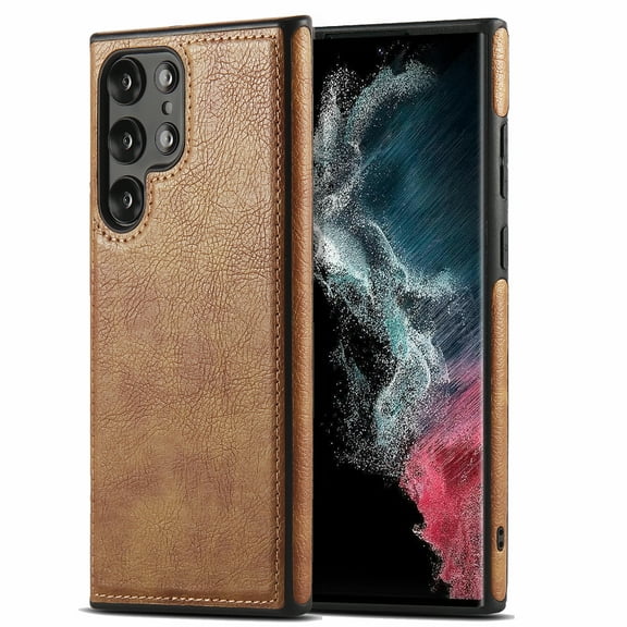 AIOVETEAB Compatible with Samsung Galaxy S22 Ultra Case Premium Leather TPU Hybrid Case Cover,Brown