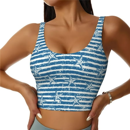 Jgfou Ocean on Striped Print Womens Sports Bra - Padded Workout Sports Bras Crop Tank Top