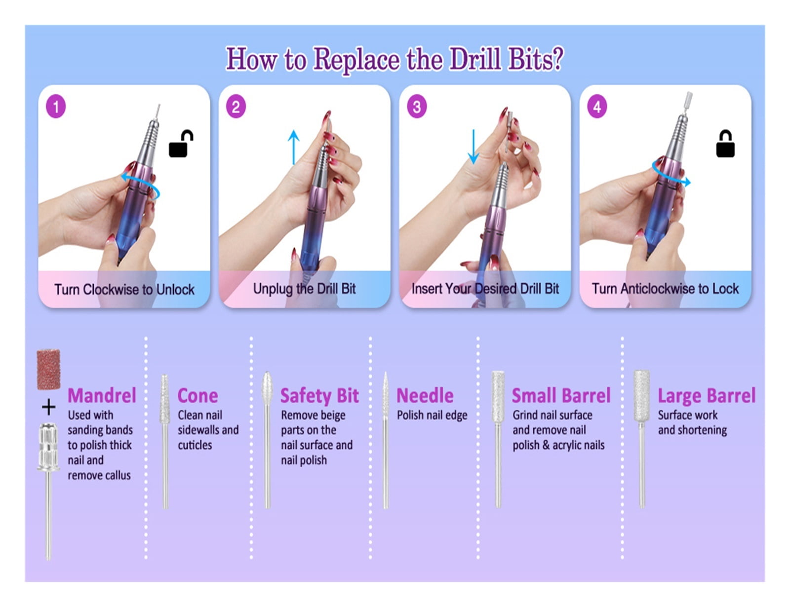 Professional Rechargeable 35000RPM Nail Drill Machine, Electric Nail File For Acrylic,Gel, Manicure Pedicure Polishing Shape Tools ,Low Noise