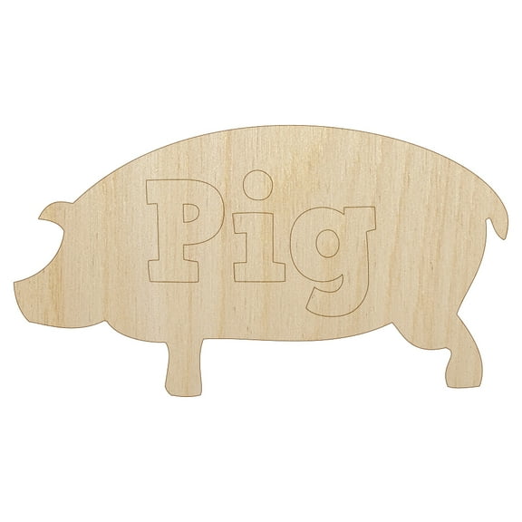 Pig Silhouette Fun Text Wood Shape Unfinished Piece Cutout Craft DIY Projects - 4.70 Inch Size - 1/8 Inch Thick