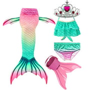 Feeyakie Swimmable Mermaid Tails for Swimming with Monofin Swimsuit Costume Cosplay, Bikini Sets Girls Kids Cospaly Gift Pink Green