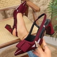 thumbnail image 2 of HomeDM Women's Low Chunky Heels Dress Shoes Closed Pointy Toe Slingback Slip-On Work Wedding Party Pumps, Wine Size 7.5, 2 of 9