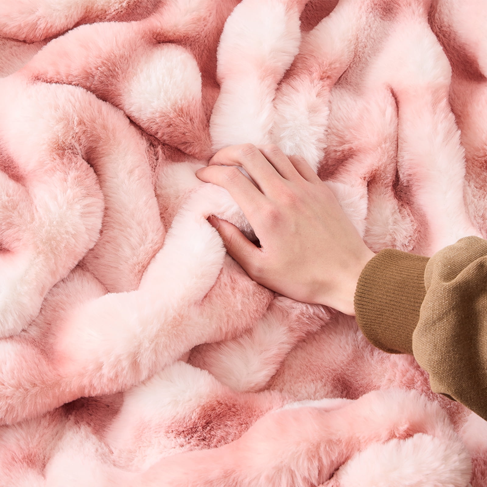 GEMBED Faux Fur Throw Blanket for Couch Fuzzy Soft Plush Thick Bubble Blanket for Living Room, 60x80 inches, Tie Dye Pink