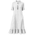 thumbnail image 5 of Husipze Womens Summer Cotton Linen Midi Dress Elbow Length Sleeve Button Front V Neck Casual Loose Dress with Pockets White S, 5 of 8