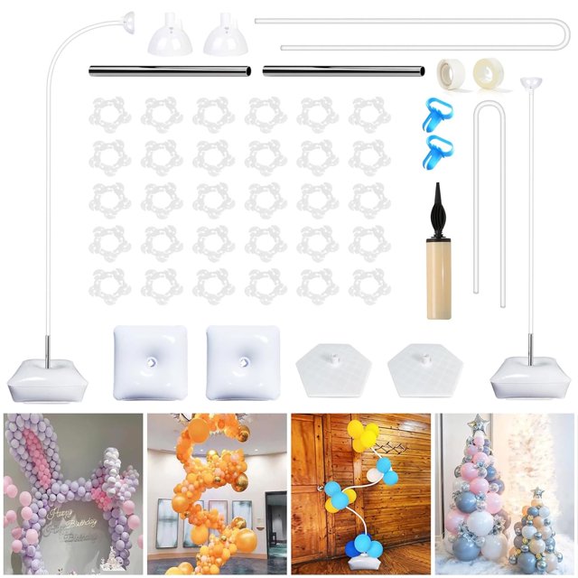 Kit de arco de globos Husfou, deformación libre de flexión, soporte de arco de globos de 2,4 m y 1,5 m con base para decoración de bodas, cumpleaños, baby showers y fiestas.