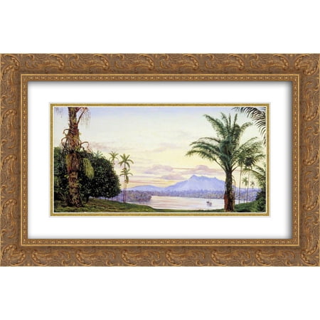 Marianne North 2x Matted 24x18 Gold Ornate Framed Art Print 'View of Matang and River, Sarawak, Borneo'