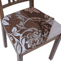 Seat Covers for Dining Room Chairs Stretch Printed Chair Seat Covers Set of 6, Removable Washable Upholstered Chair Seat Protector Cushion Slipcovers for Kitchen, Office(Brown Flower)