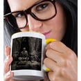 thumbnail image 2 of 3dRose, One Sepia Theravada Buddhist from Phras Ang Tep Monastery meditates, 15oz Two-Tone Yellow Mug, 2 of 7