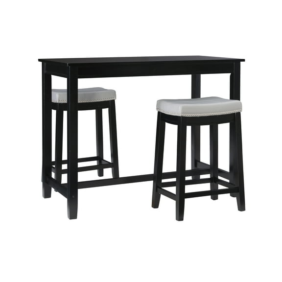 Linon Claridge 3-Piece Counter Height Tavern Set, Black with Gray Faux Leather
