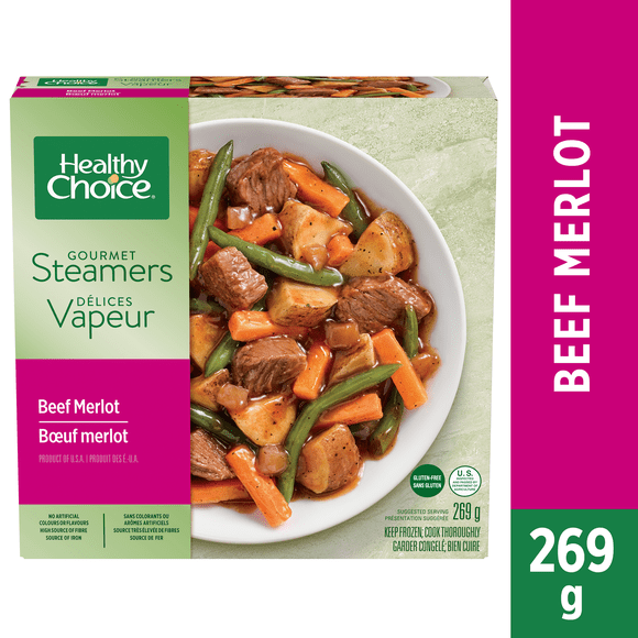 Healthy Choice Gourmet Steamers Beef Merlot Frozen Dinner, Beef with Carrots, Green Beans, Red Peppers, Onions, Mushrooms and Potatoes in Merlot Sauce, Frozen Dinner, 269 g