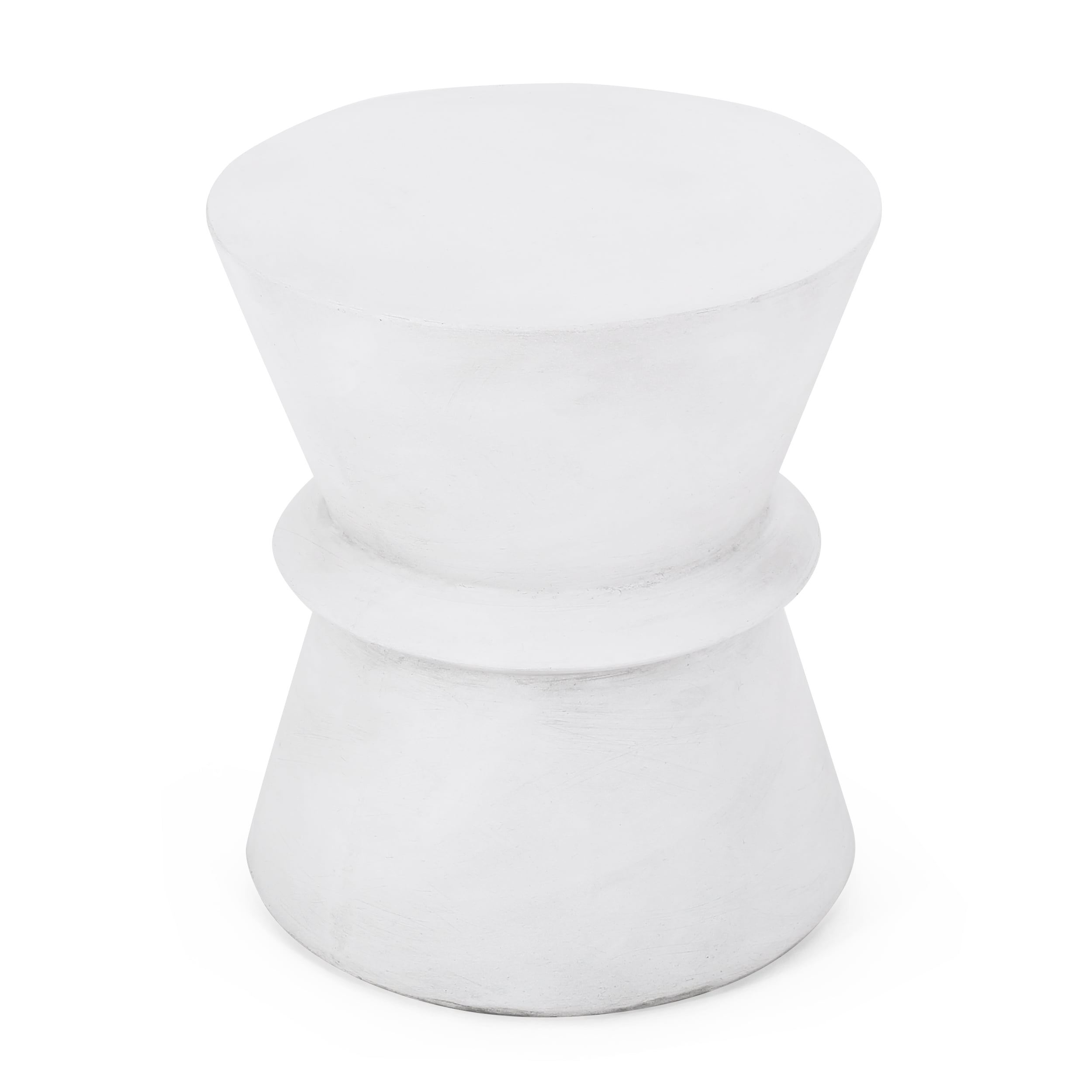 Outdoor Twisted Hourglass Side Table, Lightweight Concrete Craft for Patio Garden, White