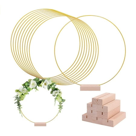 

Asdomo 12 PCS 12 Inch Metal Floral Hoop Centerpiece Gold Hoop Rings with 12 PCS Wooden Stands for Table Decorations DIY Floral Macrame Hoop Wedding Party