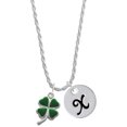 thumbnail image 1 of Delight Jewelry Silvertone Green Four Leaf Clover with Heart Leaves Silvertone Script Initial Disc - X - Charm Necklace, 20"+3", 1 of 1