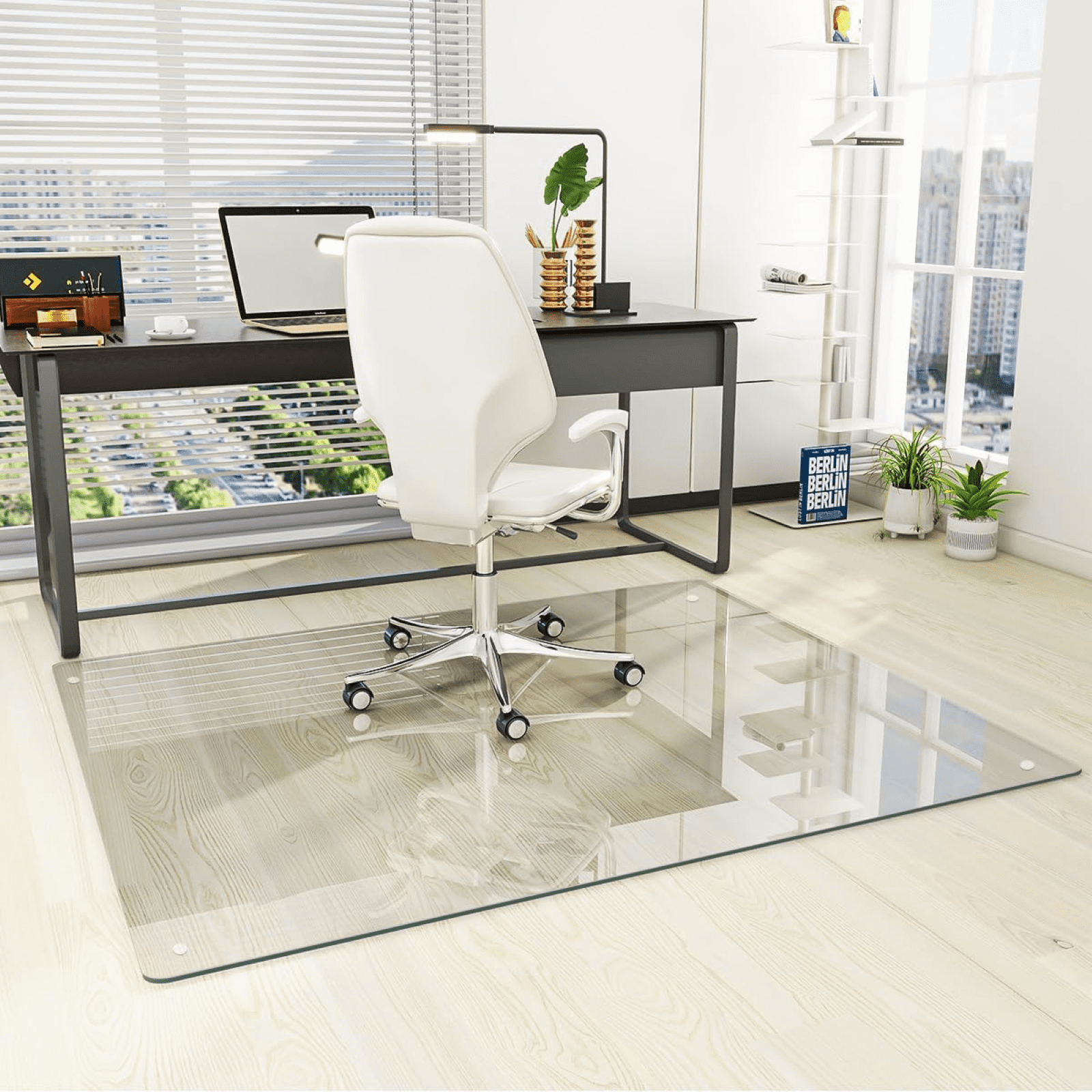 GRAHMCY 46"x55" Office Chair Glass Mat Tempered Glass Mat for Carpeted or Hardwood Floors,Clear