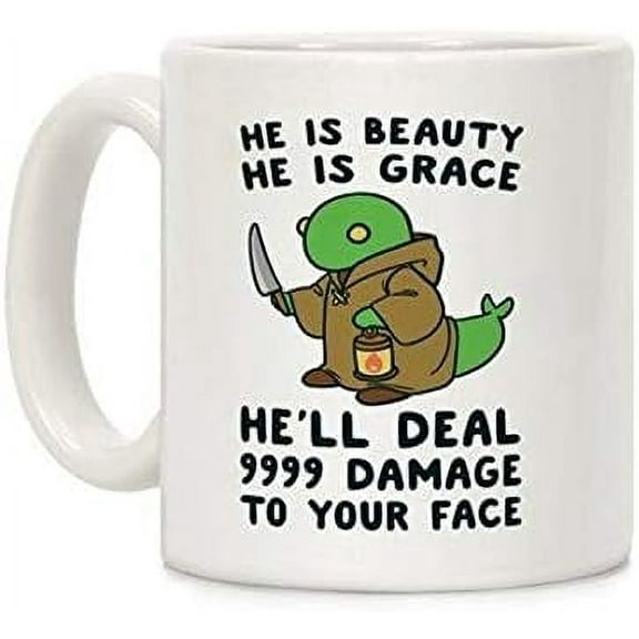 Apular Novelty Ceramic Coffee Mug He Is Beauty, He Is Grace, He'll Deal 9999 Damage To Your Face Funny Mug Anniversary Birthday Christmas Gifts Tea Cups Home Decor, 11 Oz