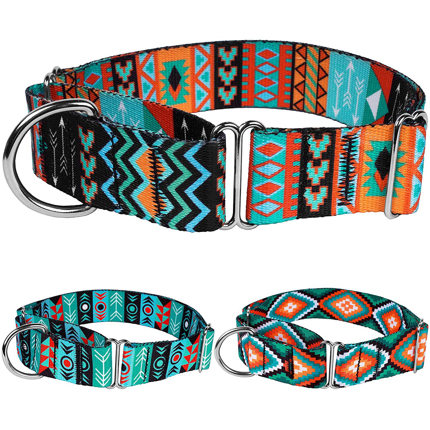 CollarDirect Martingale Collars for Dogs Heavy Duty Floral Pattern Female Safety Nylon Training Wide Collar Flower Design Large Medium 