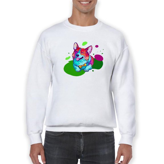 Colorful Corgi Bowtie Portrait Sweatshirt Men -Image by Shutterstock, Male 4X-Large