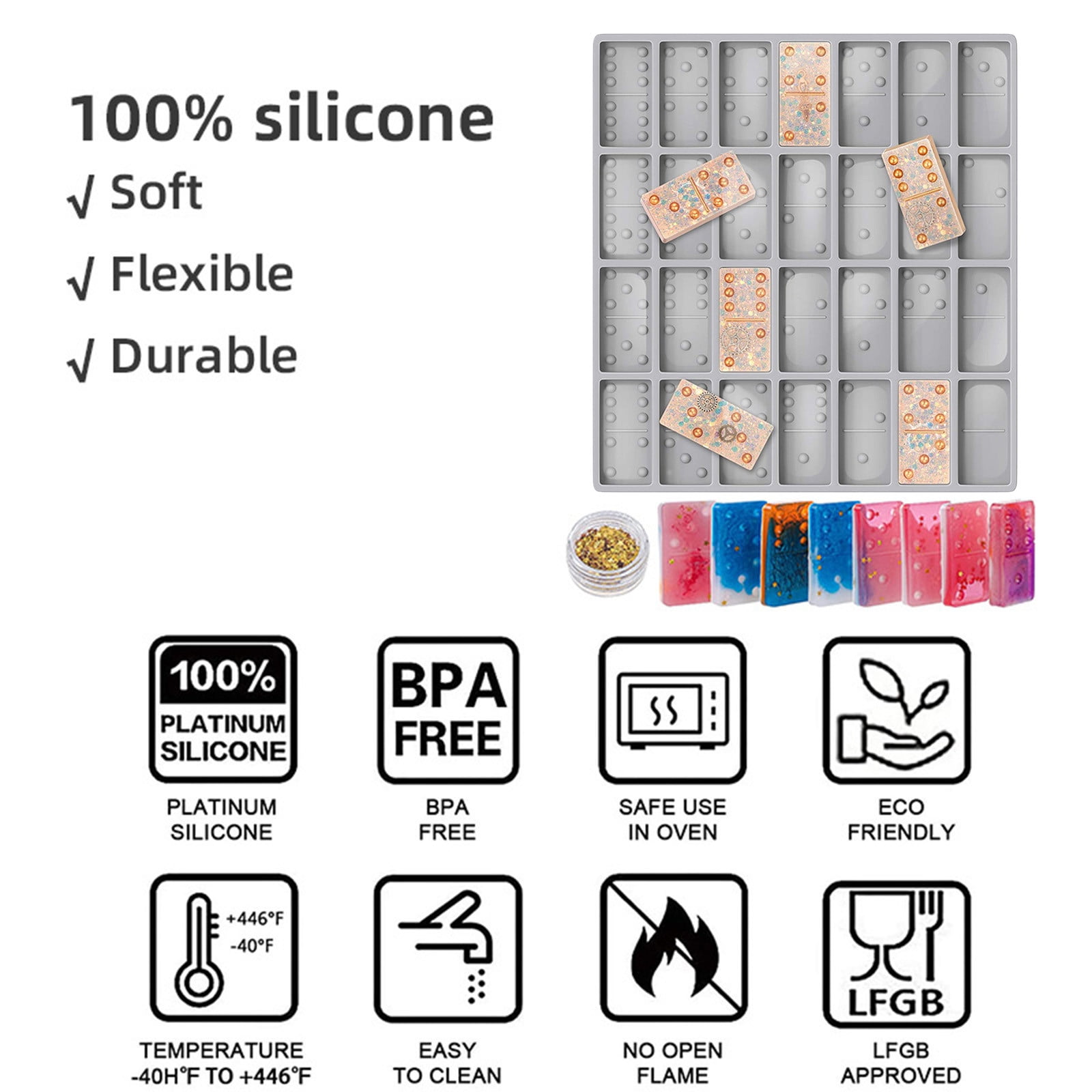 VerPetridure Silicone Domino Mould Resin Domino Mirror Epoxy Resin Abrasive  Mould Toy Grey Silicone Domino Mold Resin Domino Mirror Epoxy Resin  Abrasive Mold Toy 