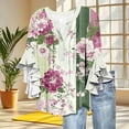 thumbnail image 4 of Zwiiyzr Women's T-Shirt V Neck Ruffle 3/4 Sleeve Solid Color Printed Floral Blouse A-Purple (L), 4 of 5