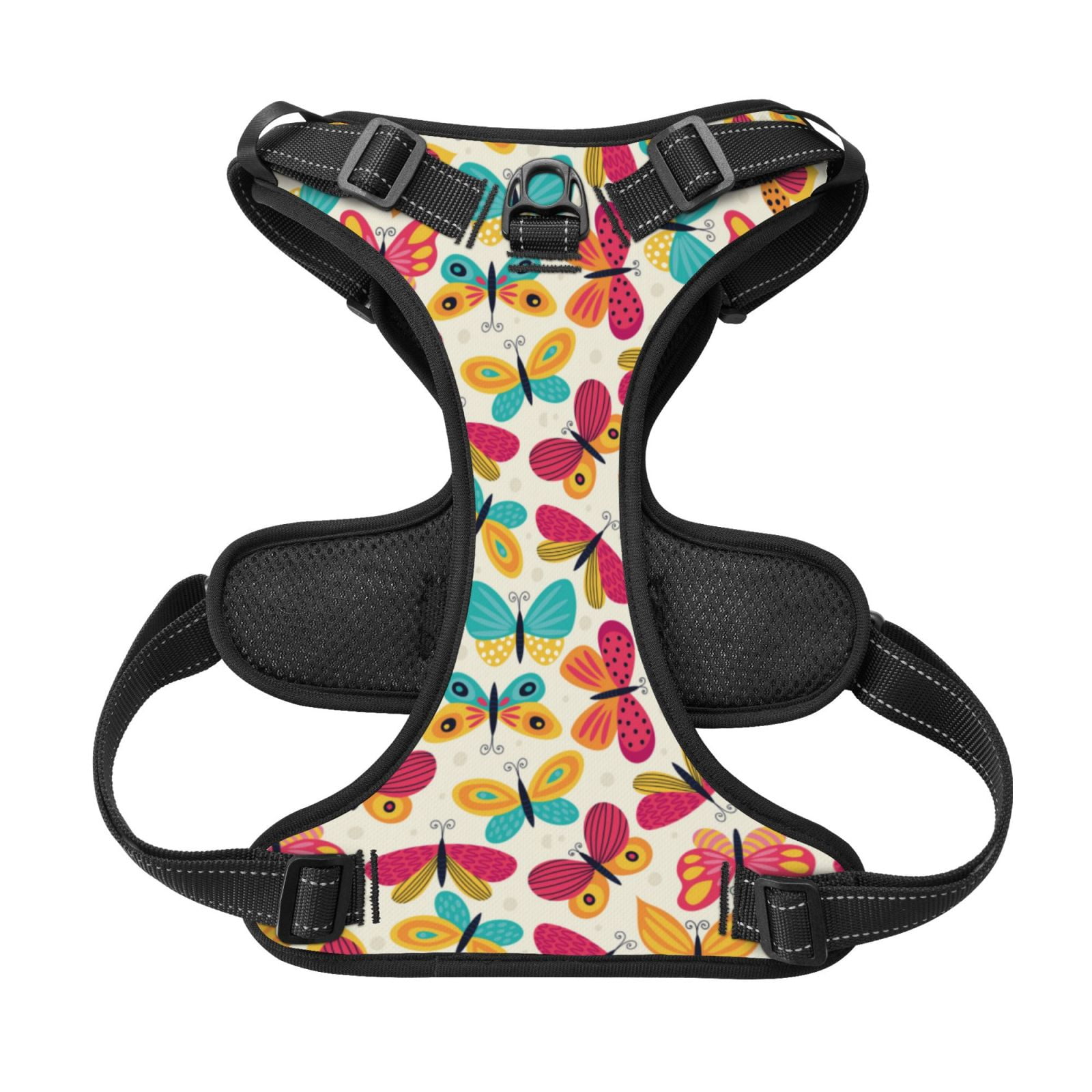 Kdxio Colorful Butterflies Print No Pull Dog Harness Adjustable Reflective Oxford Easy Control Medium Large Dog Harness for Training and Everyday-Medium