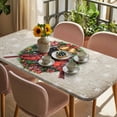 thumbnail image 3 of Christmas Table Cloths for 4 Foot Rectangle Tables, Xmas Botanical Birds Snowflake Vintage Patio Waterproof Elastic Fitted Tablecloths, Washable Rectangular Table Cover for Camping, 3 of 8