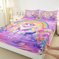 thumbnail image 3 of Manfei Purple Cute Cat Queen Sheet Sets for Kids, Castle Flower Rainbow Flat Sheet, Dreamy Fairy Tale Queen Fitted Sheet, Ultra Soft Home Decor, 4pcs, 3 of 7
