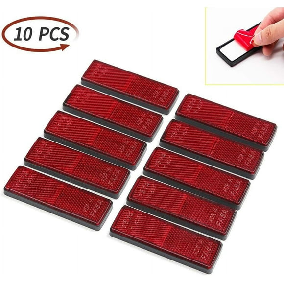 Abastado 10 x Rectangular Reflectors Self Adhesive Rectangular Reflector Trailer Reflectors Rectangular Reflectors, for RV/Caravans/Car/Trailer/Safety Warning(Red)