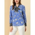 thumbnail image 6 of MODA NOVA Junior's Casual Boho Floral Printed V Neck Pussy Bow Blouse Dark Blue M, 6 of 6