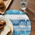 thumbnail image 3 of Blue Coastal Beach Round 13 Inch Placemats Set of 4, Nautical Starfish Coral Vintage Wooden HeatResistant Non Slip Place Mats for Dining Table, Wipeable Braided Kitchen Table Mats for Housewarming, 3 of 9