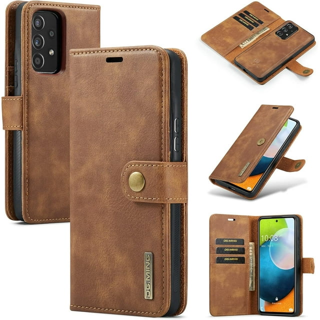 for Samsung Galaxy A53 5G Genuine Leather Wallet Case, Detachable 2 in 1 Split Leather Wallet Phone Cover,Magnetic Pouch Shell