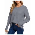 thumbnail image 3 of Women'S Fall Fashion Crew Neck Ribbed Knit Pullover Sweater Loose Side Split Batwing Long Sleeve Sweaters Grey XL, 3 of 9