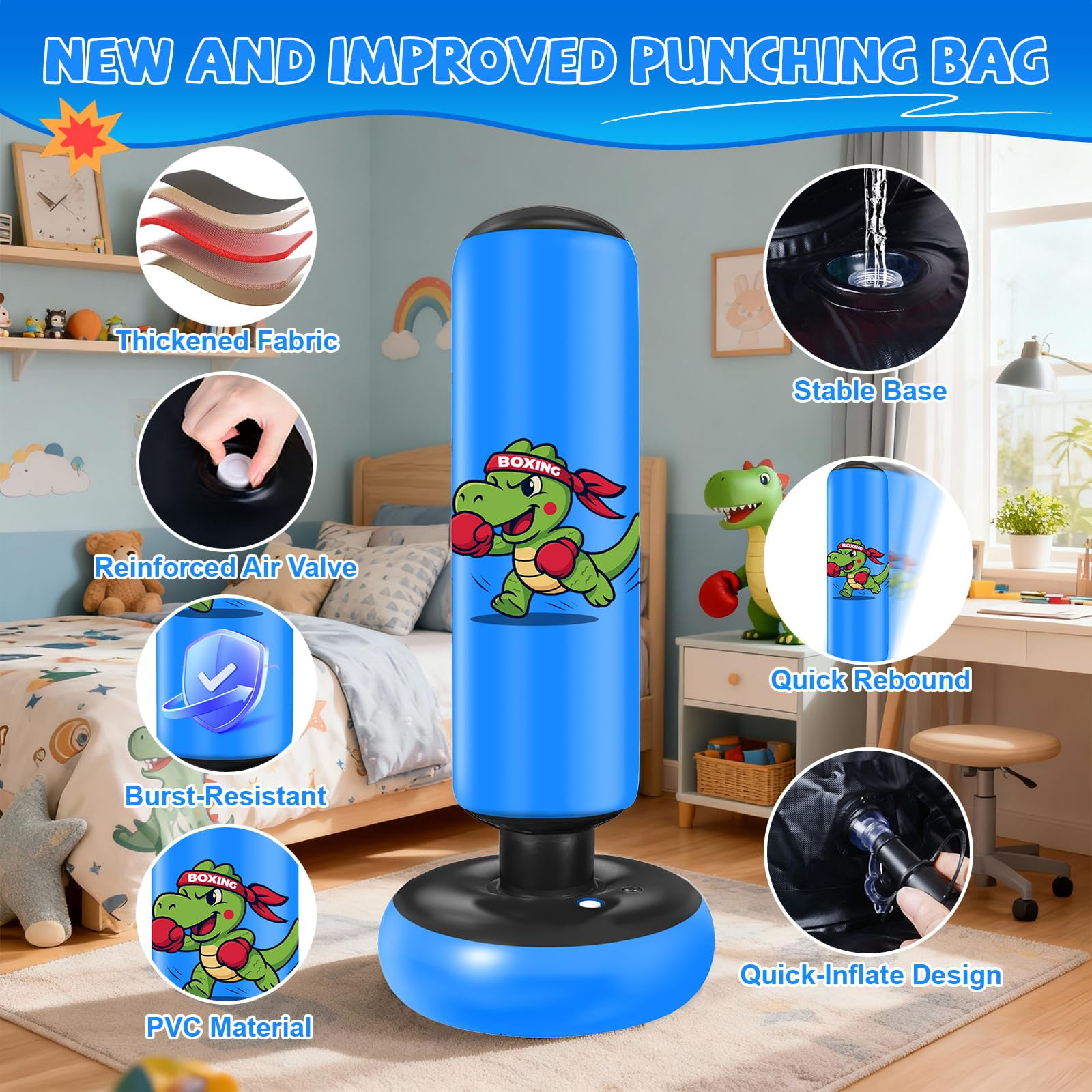 Fohil Punching Bag for Kids 51 inch Freestanding Heavy Boxing Bag with Boxing Gloves and Pump, Punching Bag Set Toy, for Practicing Karate, Taekwondo, De-Stress