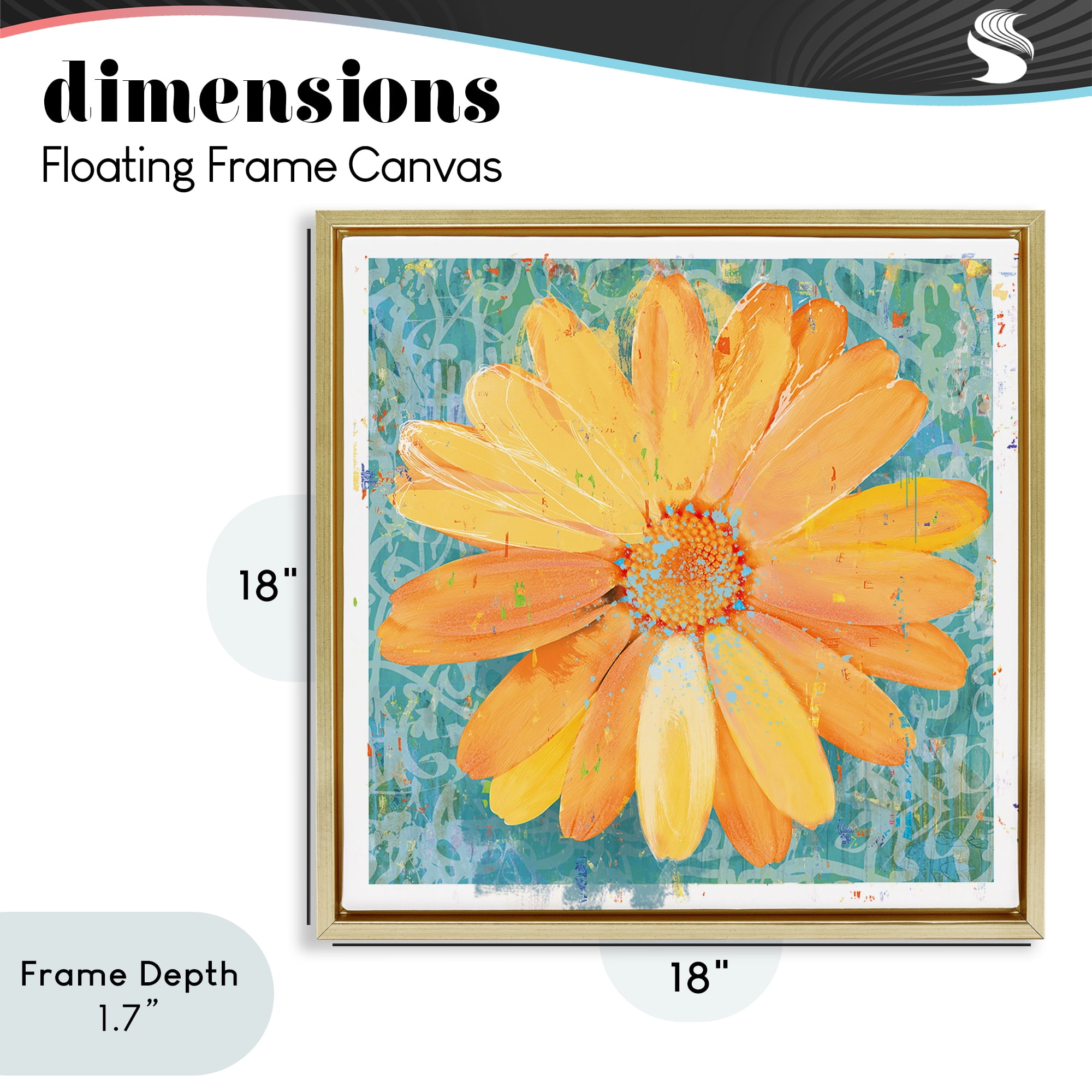 Stupell Industries Urban Daisy over Graffiti Gold Framed Floater Canvas Wall Art, design by Porter Hastings