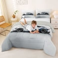 thumbnail image 3 of Castle Fairy JDM Wave Sports Car Queen Comforter Set 3pcs for Teens, Minimalist Print Bedding Comforter Set for Bedroom, White Blue,Grey Reversible, 3 of 6