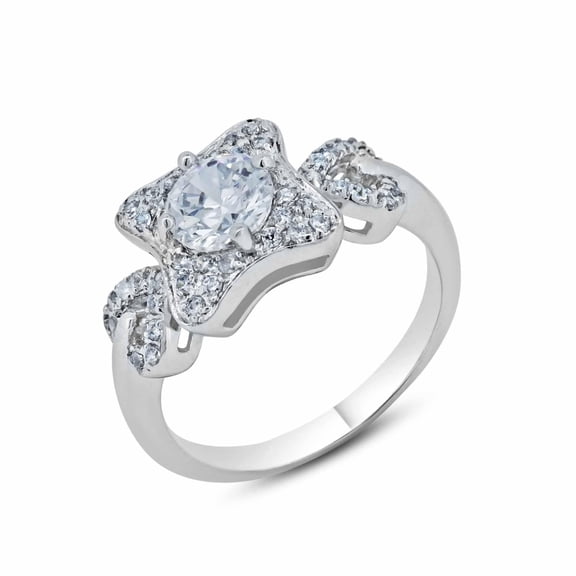 Rhodium Plated Sterling Silver 925 Square Clear CZ Bridal Ring Band White Jewelry Female Size 8
