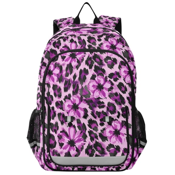 FORMRS Kids Backpack for School Unisex 17" Casual Bookbag Travel Daypack with Compartment Pockets, Purple Floral Leopard Pattern