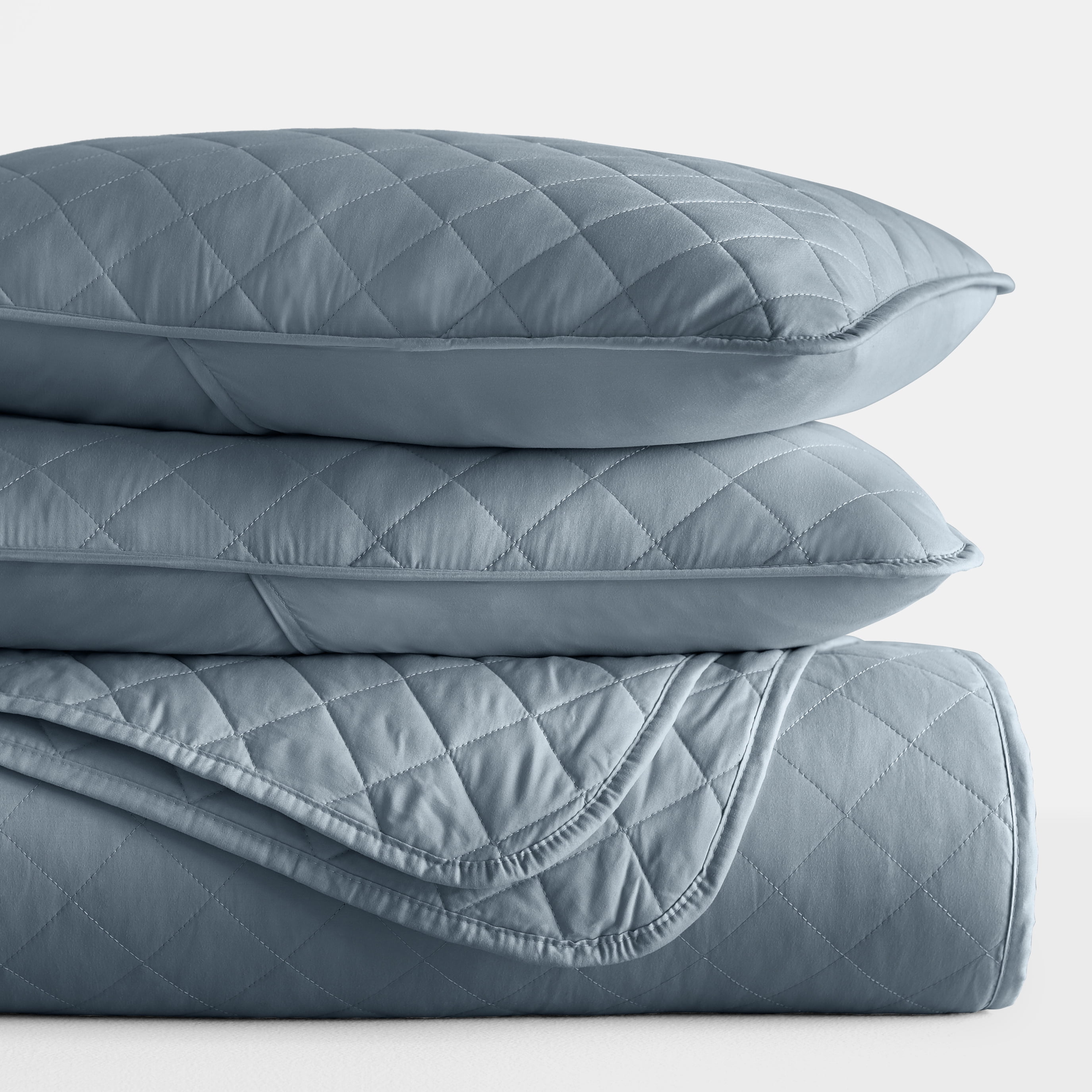 Noble Linens 3-Piece Dusk Blue Diamond Quilt Set, Full/Queen