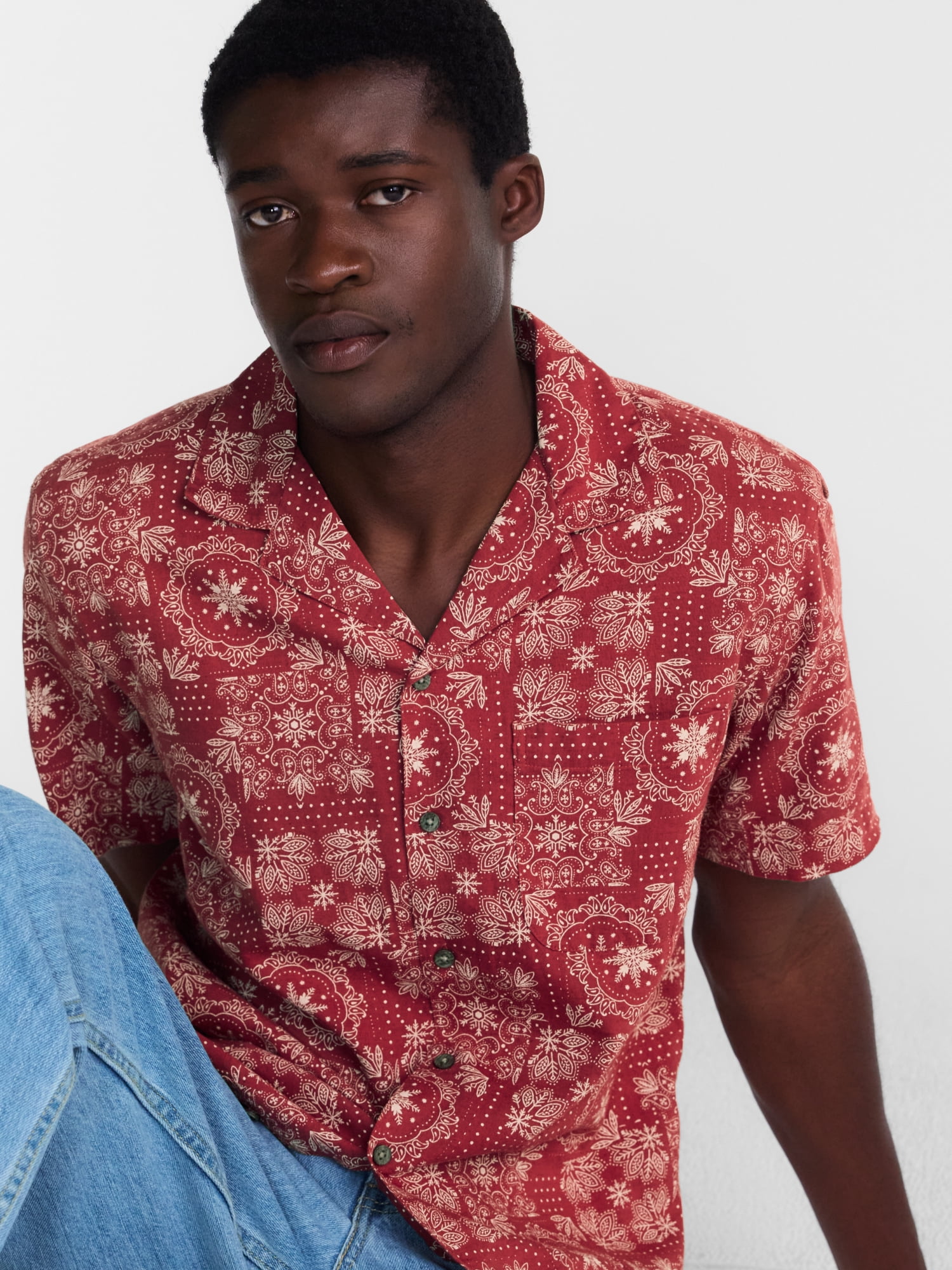George Men's Linen Blend Holiday Camp Shirt, Sizes XS-3XL, LT-4XLT, 2XB-6XB
