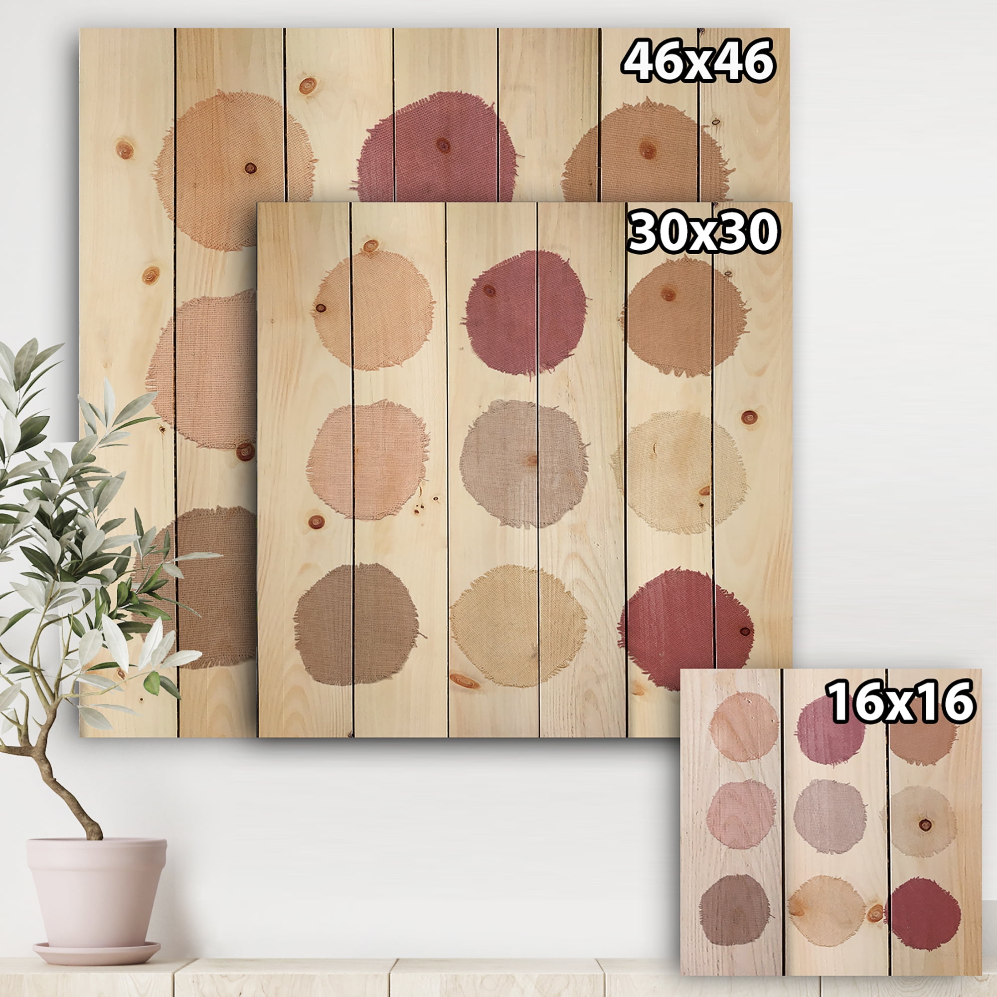 Designart 'Unique Beige Circle Designs' Modern Transitional Print on Natural Pine Wood