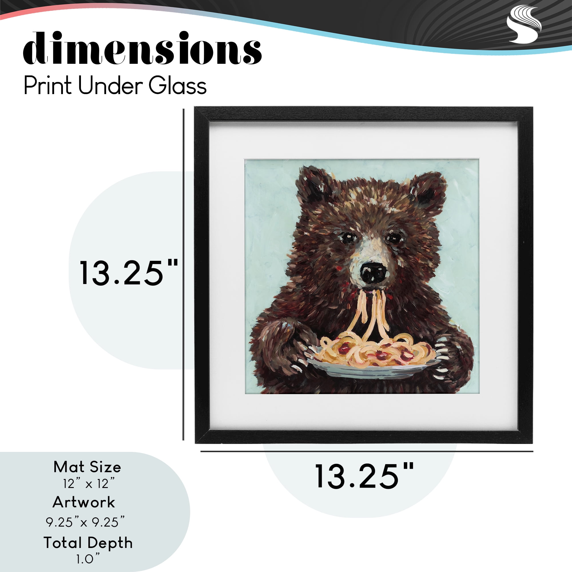Whimsical Bear & Spaghetti Black Framed Print Under Glass, design by Studio Bautista