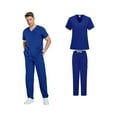 thumbnail image 5 of Domuza Scrub Set for Men Regular Fit V-Neck Short Sleeve Solid Color Top & Straight Leg Pants Stretch Soft Comfort Working Uniform with Pockets Royal Blue XXL, 5 of 5