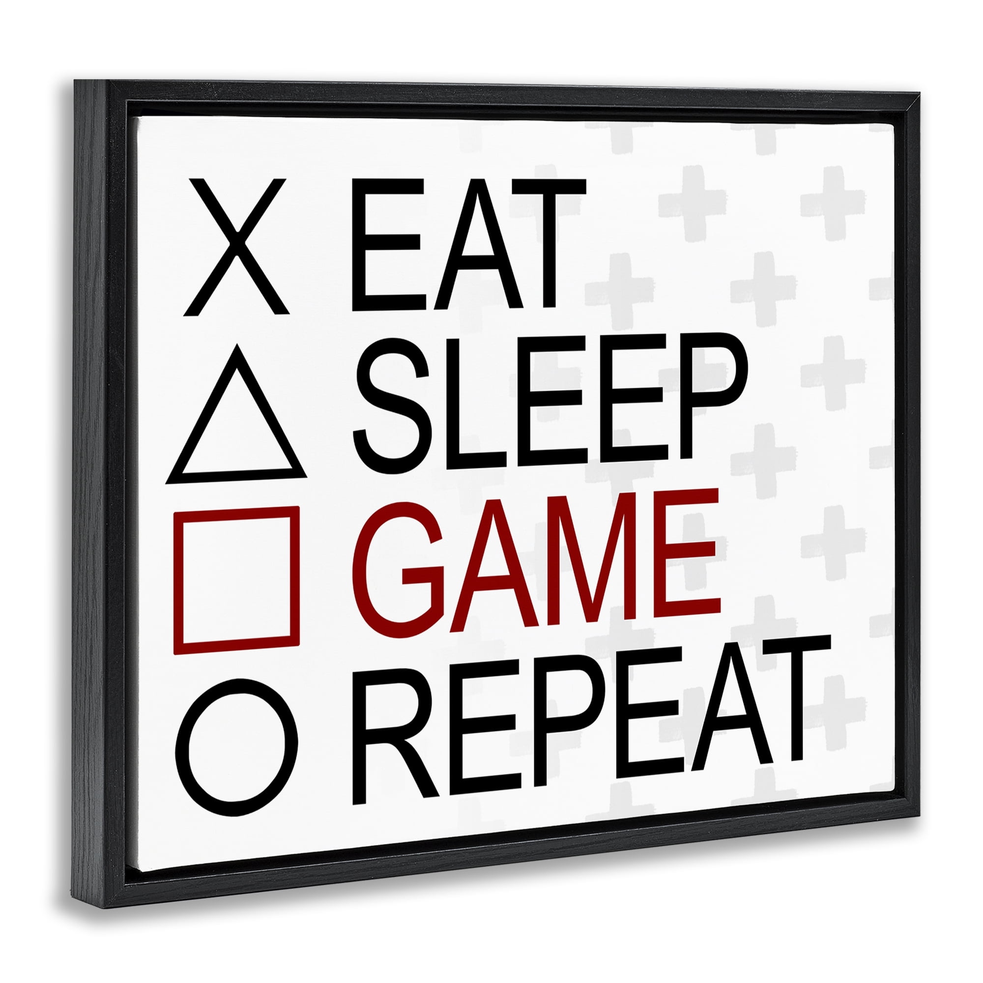 Stupell Industries Gamer Button Shapes Entertainment Painting Black Floater Framed Canvas Art Print Wall Art, 31 x 25